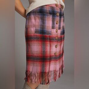 Anthropologie Maeve Fringed Plaid Mini Skirt
